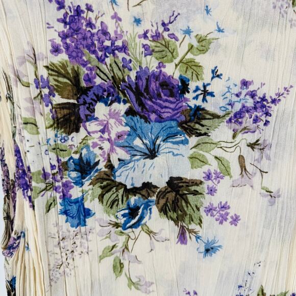 Nostalgia Vintage Crinkle Floral Dress Cream Purple Sleeveless Mini Size M‎ - Picture 6 of 9